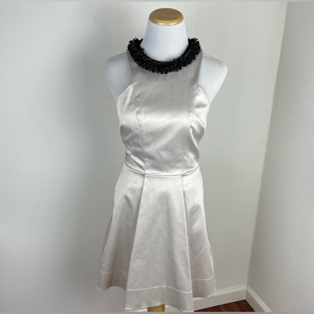 Robert Rodriguez Beaded Neck Champagne Cocktail Dress